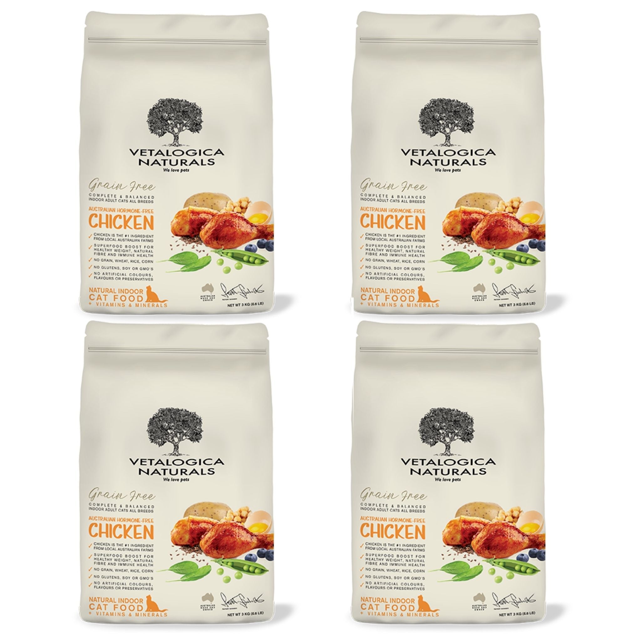 4 x 100g Vetalogica Naturals Grain Free Chicken Indoor Adult Cat Food