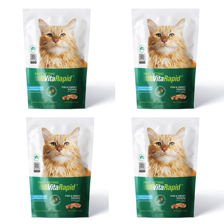 4 x 100g VitaRapid Science Sensitive Skin & Stomach Adult Cat Food SAMPLES