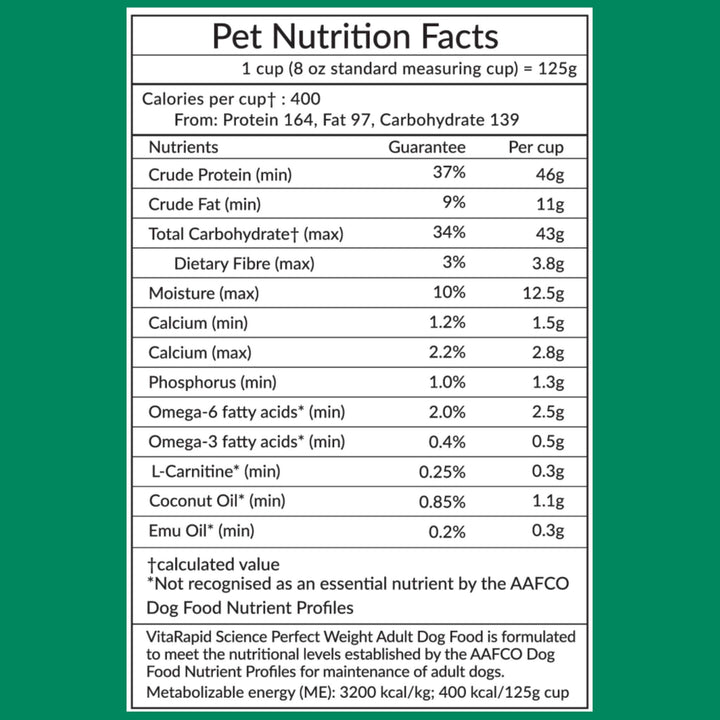 4 x 100g VitaRapid Science Perfect Weight Adult Dog Food SAMPLES