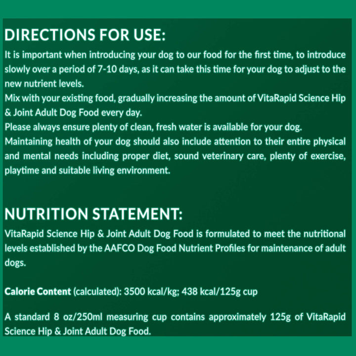 4 x 100g VitaRapid Science Hip & Joint Adult Dog Food SAMPLES